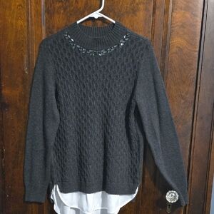 Simply Vera Vera Wang Charcoal Beaded Cable-Knit Crewneck Sweater